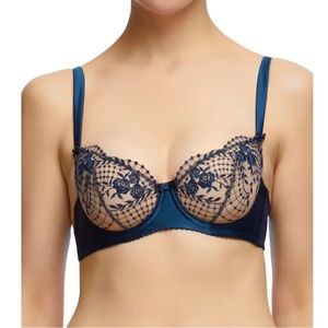 Dita Von Teese Julies Roses Underwire Balconette Bra in Deep Teal